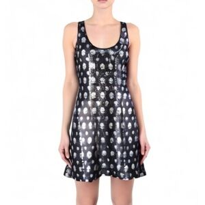 Betsey Johnson Y2K Skull Sequin Tank Dress Raceback Sz M Shiny Goth Halloween